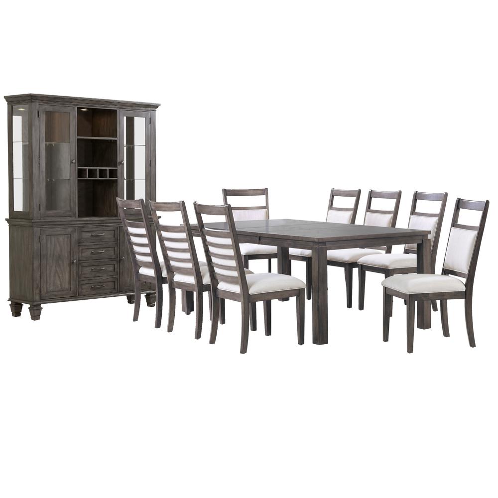 Shades of Gray 11 Piece 82" Rectangular Extendable Dining Set. Picture 1