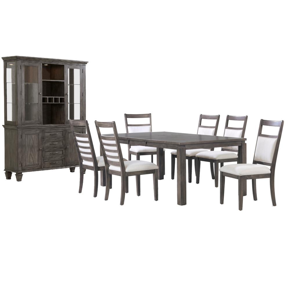 Shades of Gray 9 Piece 82" Rectangular Extendable Dining Set. Picture 3