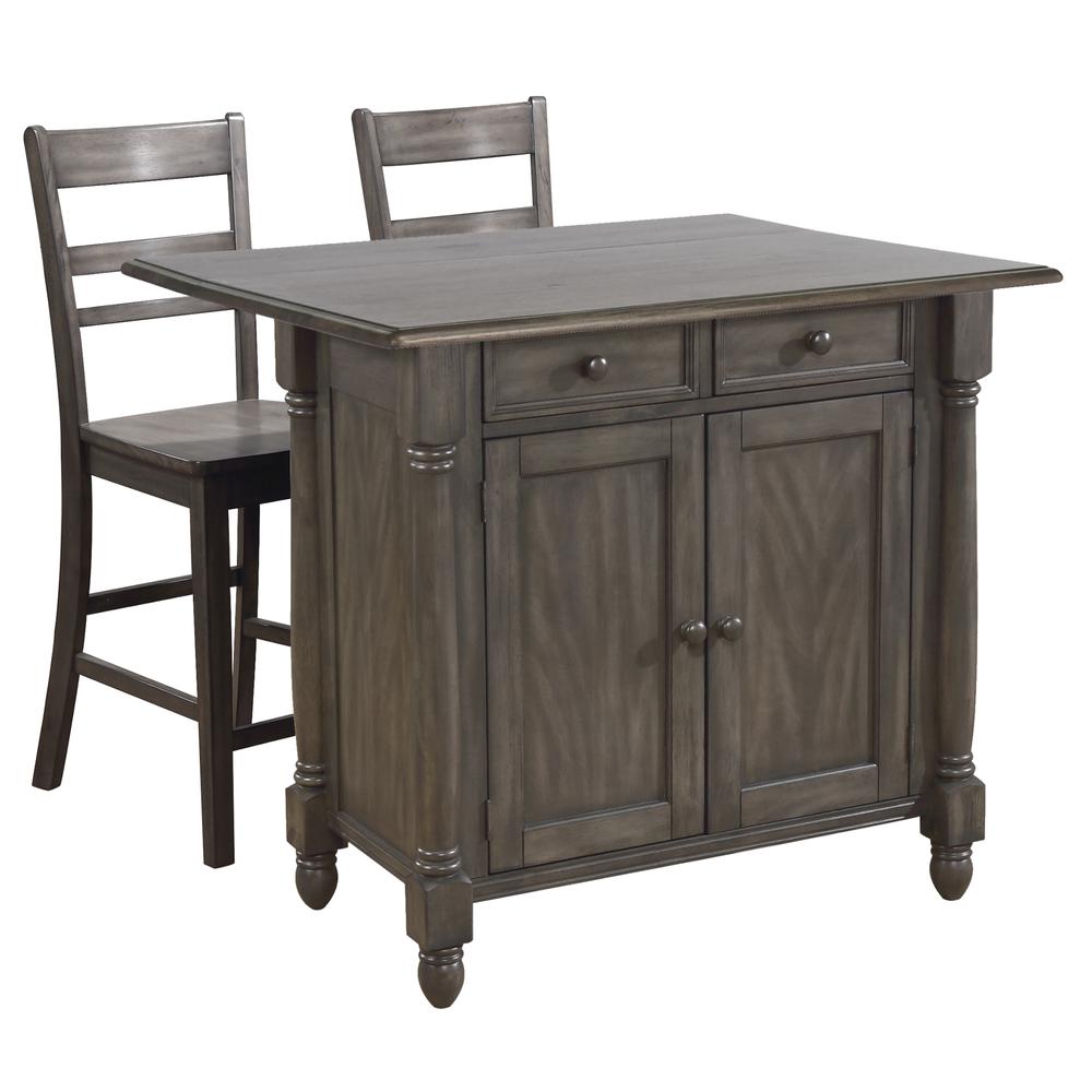 Shades of Gray Expandable Drop Leaf Kitchen Island Set with 2 Stools. Picture 3