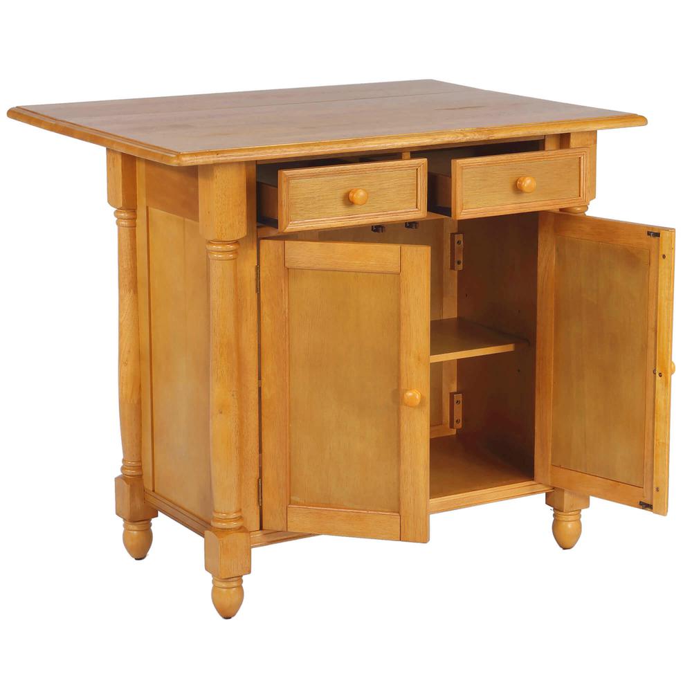Light Oak Extendable Kitchen Island with Drop Leaf Top. Picture 2