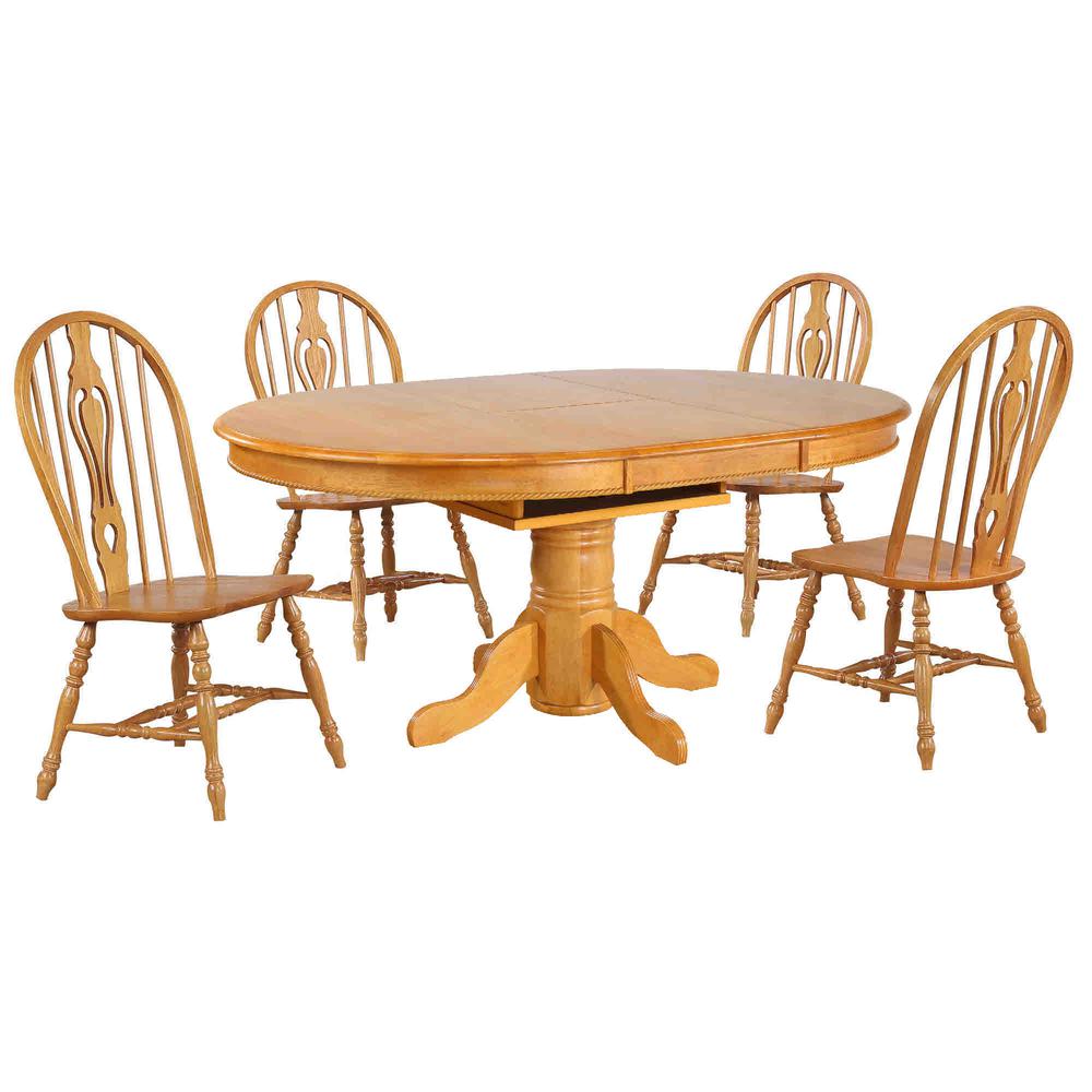 Sunset Trading Oak Selections 5 Piece 48" Round to 66" Oval Extendable Dining Set with 4 Keyhole Chairs | Butterfly Leaf Pedestal Table | Light Oak | Seats 6. Picture 3