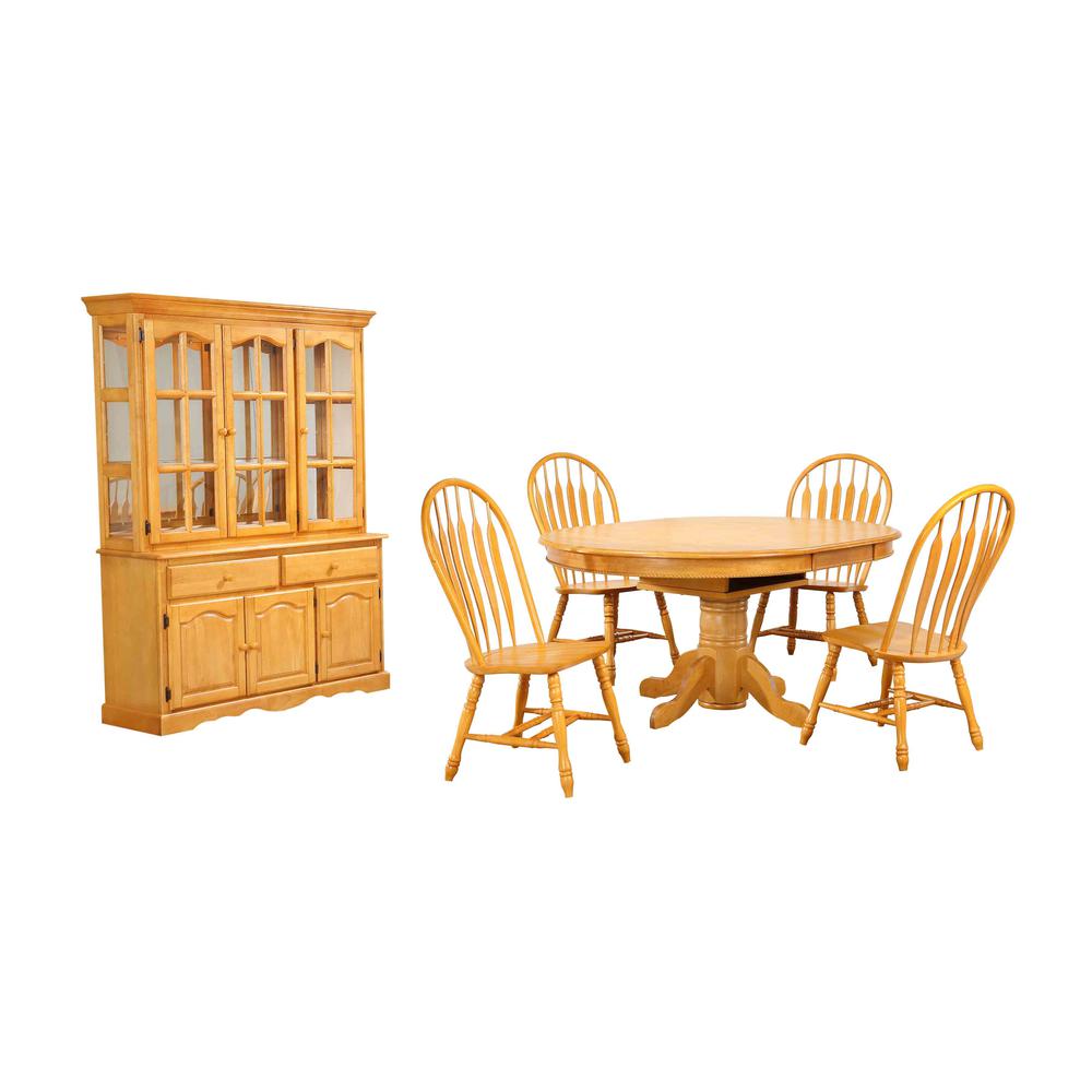 Oak Selections 7 Piece 48" Round to 66" Oval Extendable Dining Set. Picture 1
