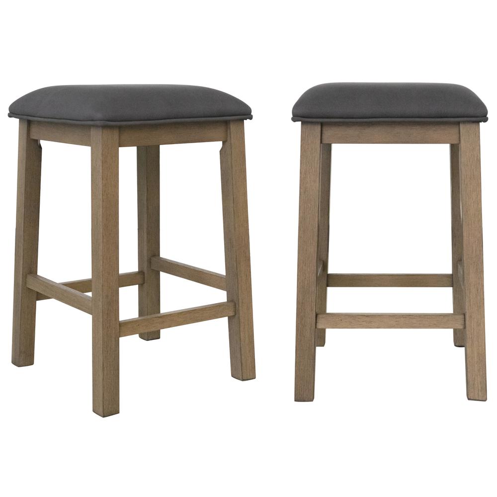 Sunset Trading Saunders Counter Height Backless Bar Stools | Set of 2 | Gray Upholstered Padded Seats | Brown Acacia Wood. Picture 1