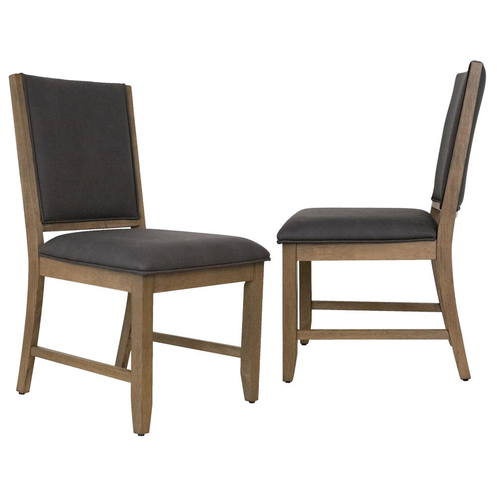 Sunset Trading Saunders Upholstered Dining Chairs | Set of 2 | Gray Upholstered Padded Seat and Back Parsons Sidechair | Brown Acacia Wood. Picture 1