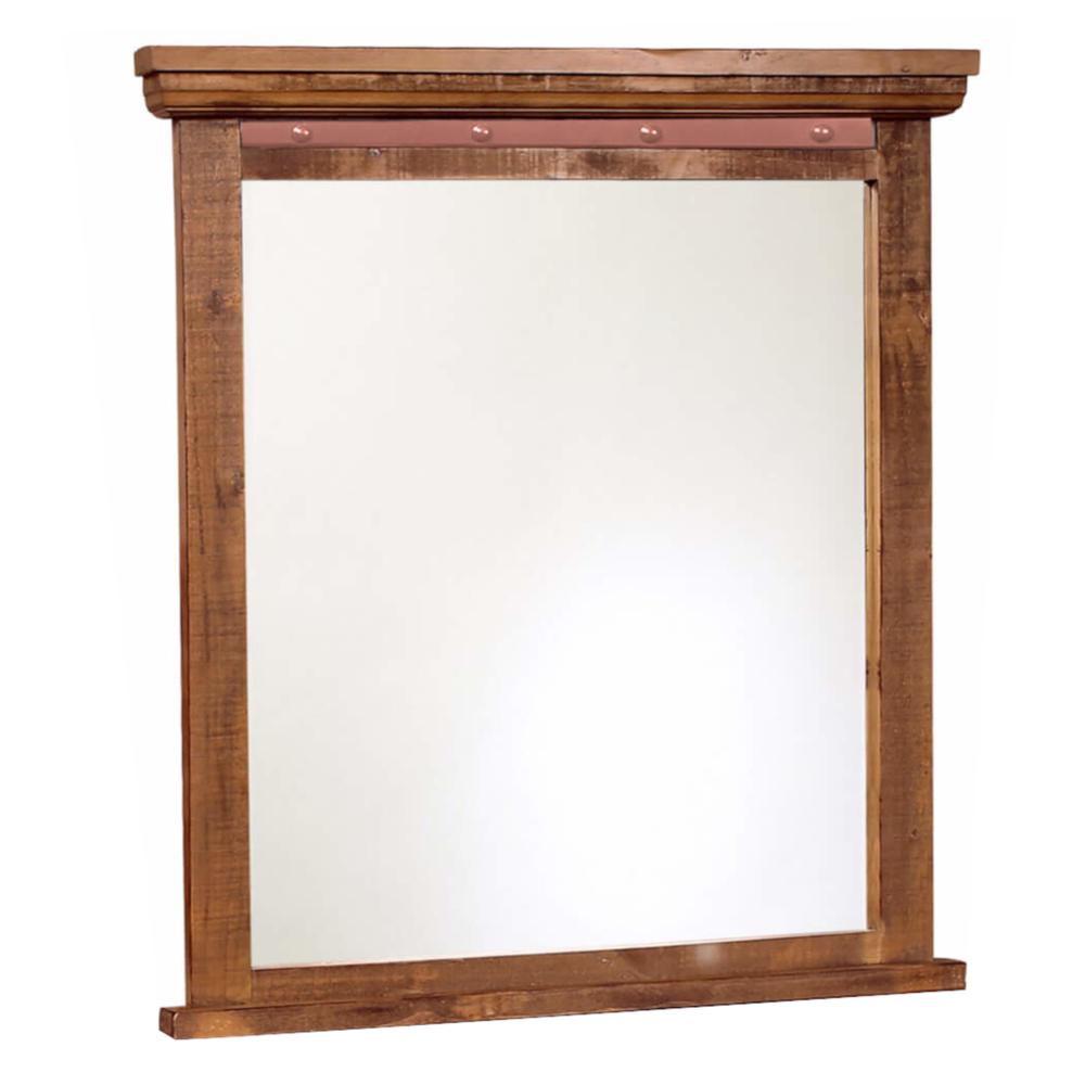 Rustic City Rectangular Mirror Solid Brown Wood Industrial Metal Accents. Picture 1