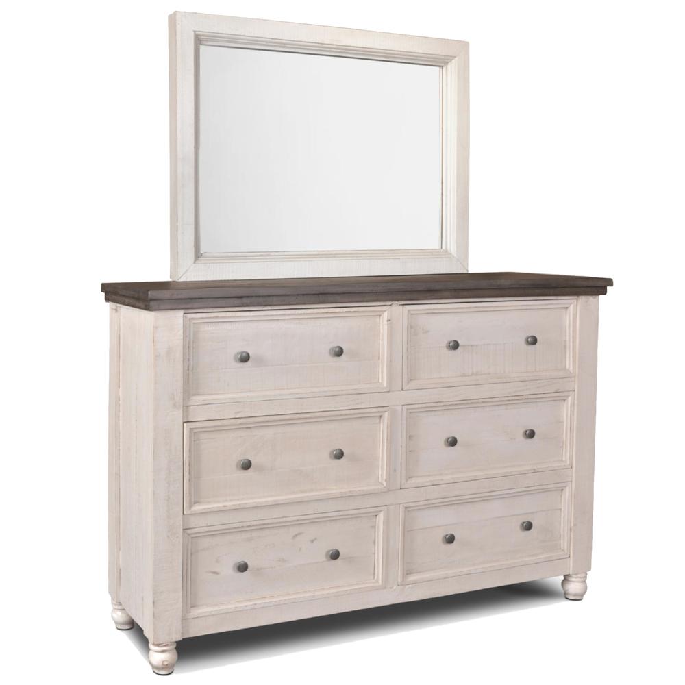 Rustic French 6 Drawer Double Dresser and Mirror Set. Picture 1