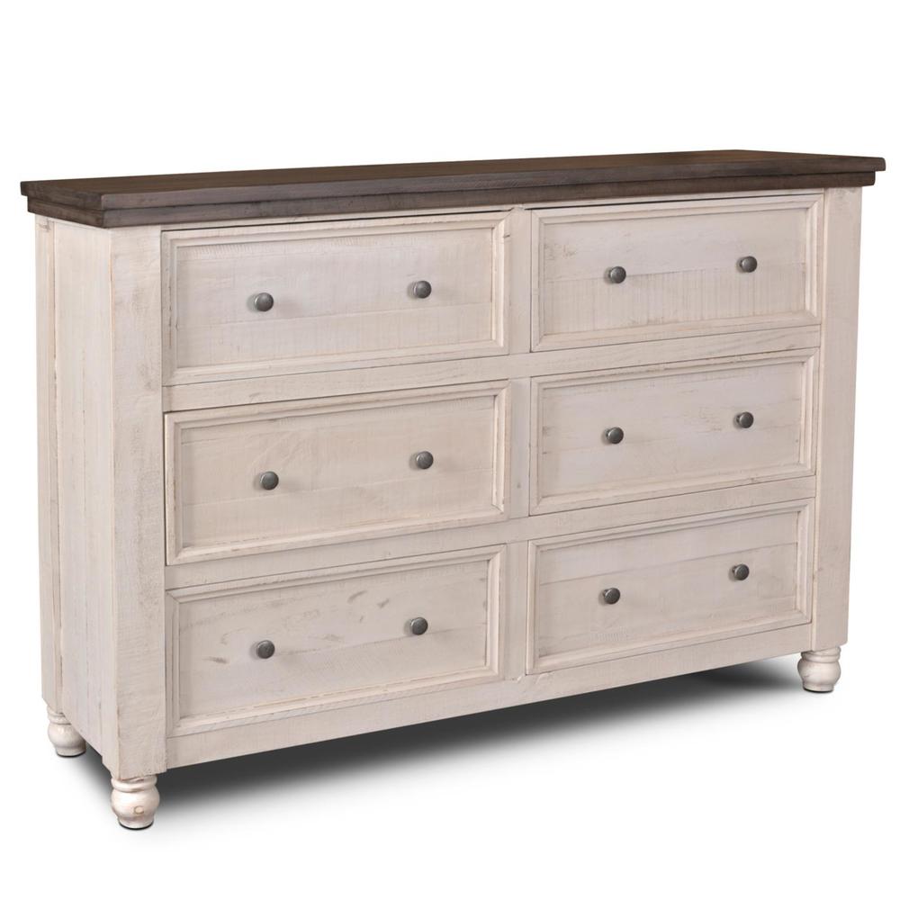 Rustic French 6 Drawer Double Dresser. Picture 1