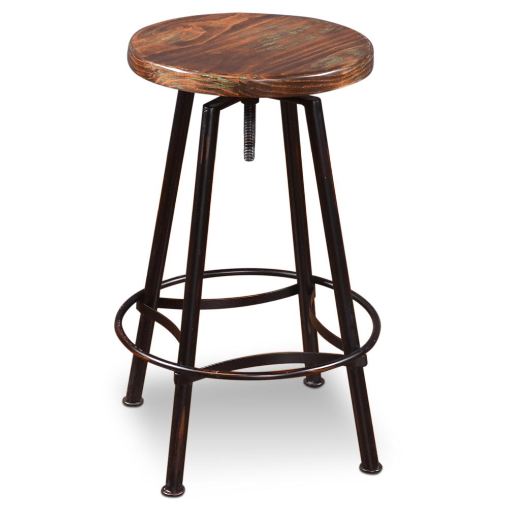 Sunset Trading Cabo Adjustable Height Swivel Barstool | Black Metal | Solid Wood Seat. Picture 2