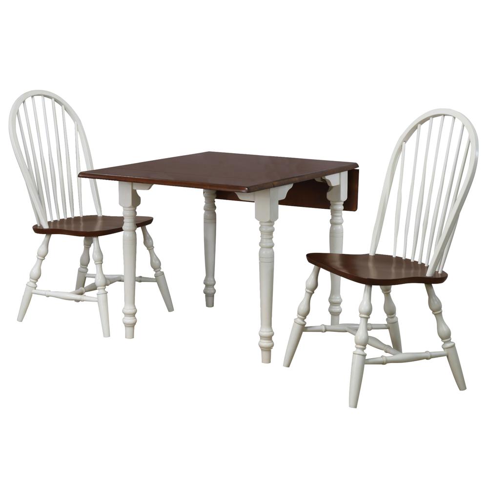 Sunset Trading Andrews 3 Piece 48" Rectangular Dining Set | Expandable Drop Leaf Table | 2 Spindleback Chairs | Antique White and Chestnut Brown | Seats 6. Picture 8