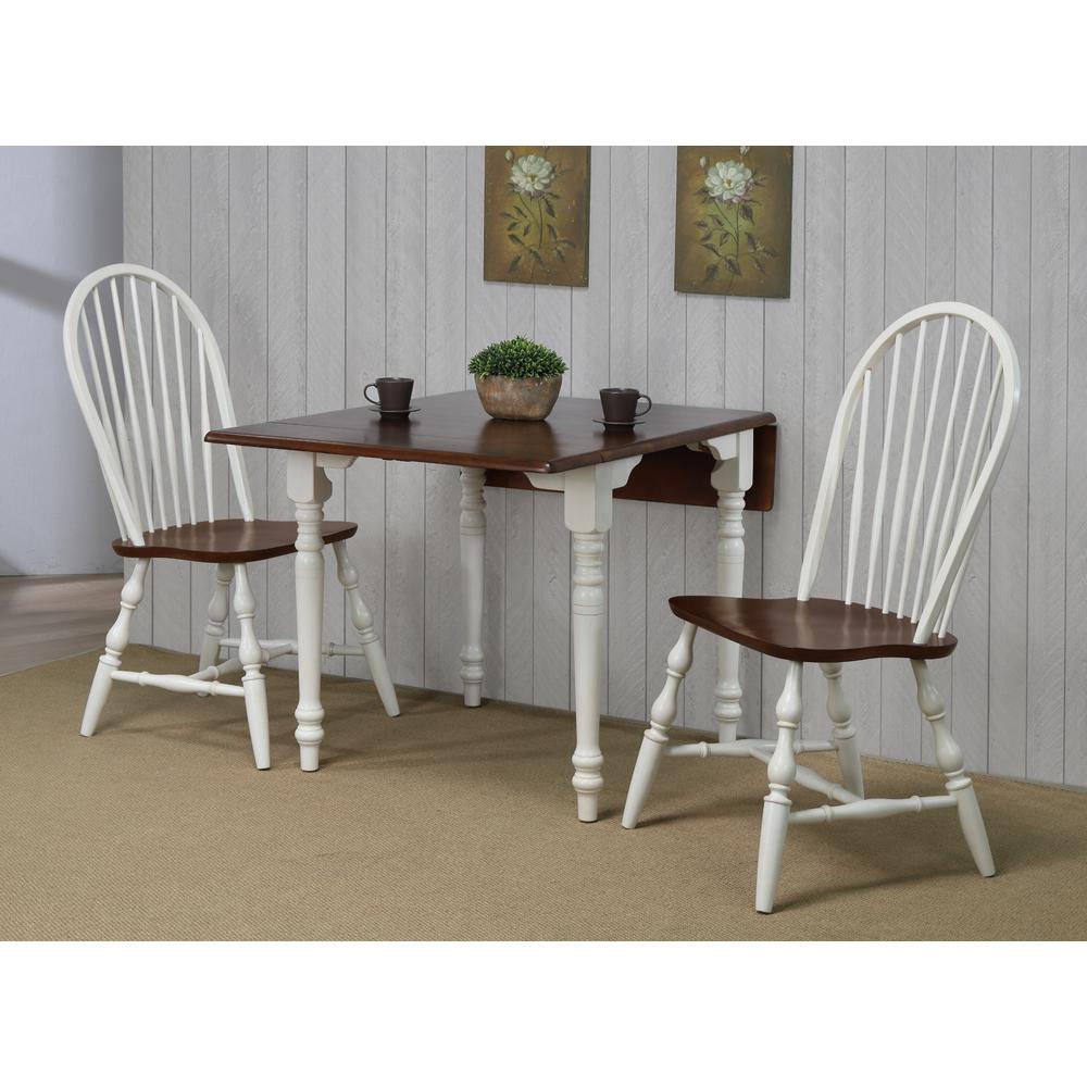 Sunset Trading Andrews 3 Piece 48" Rectangular Dining Set | Expandable Drop Leaf Table | 2 Spindleback Chairs | Antique White and Chestnut Brown | Seats 6. Picture 3
