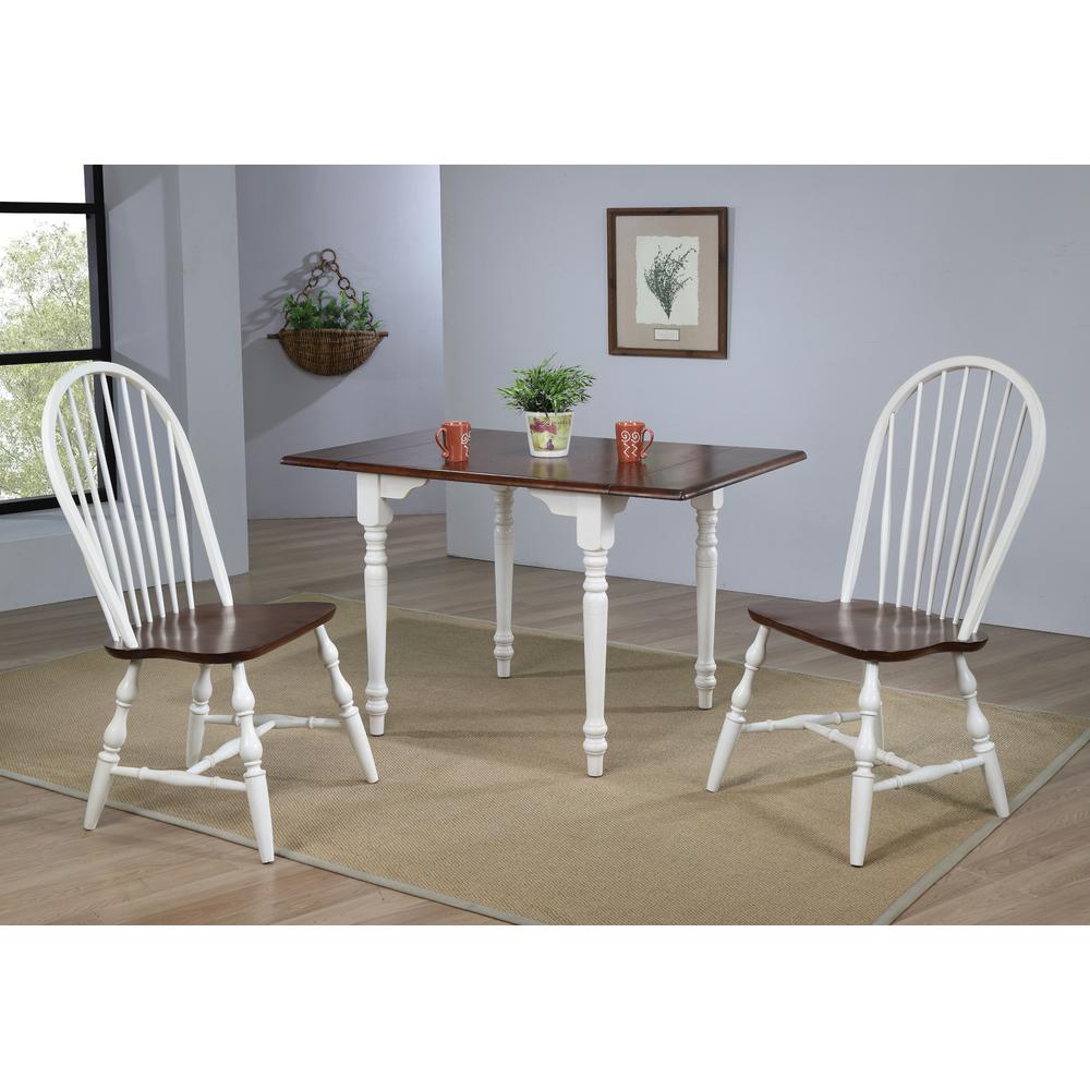 Sunset Trading Andrews 3 Piece 48" Rectangular Dining Set | Expandable Drop Leaf Table | 2 Spindleback Chairs | Antique White and Chestnut Brown | Seats 6. Picture 1