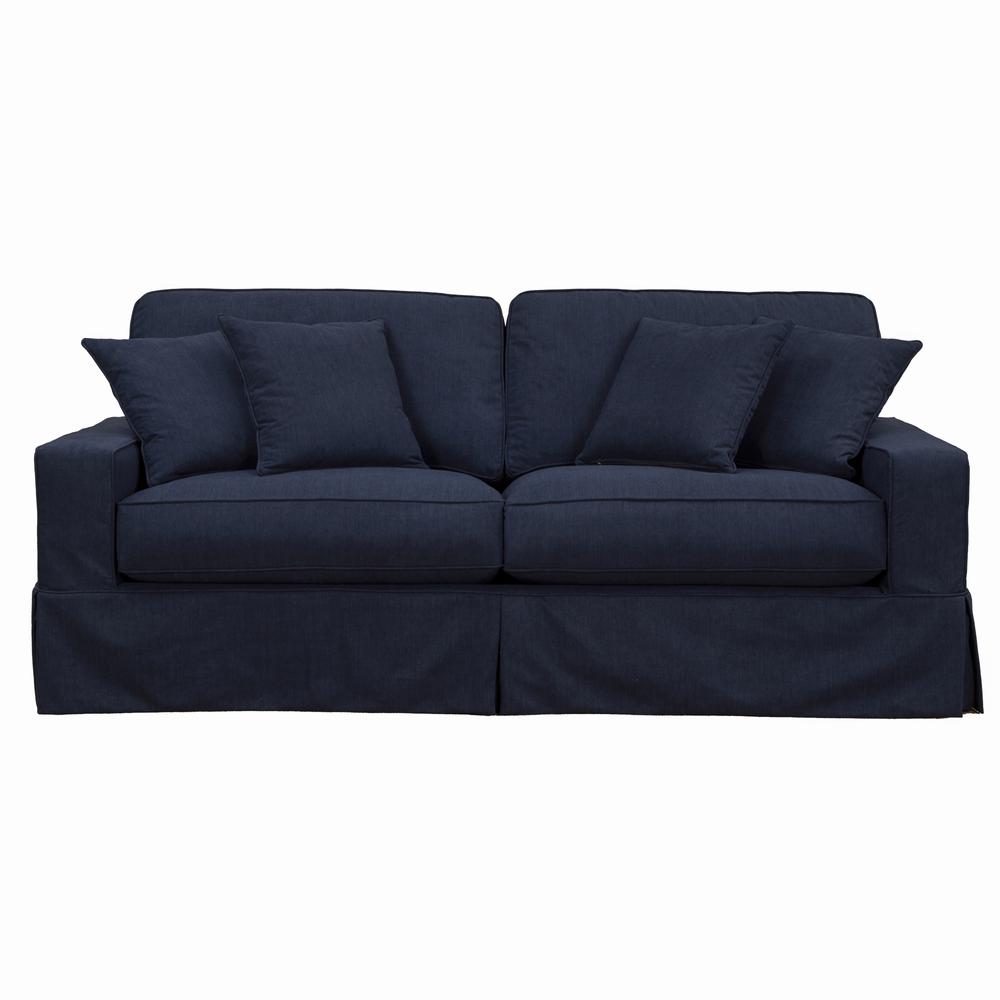 Sunset Trading Americana Box Cushion Slipcovered Sofa | Stain Resistant Performance Fabric | Navy Blue. The main picture.