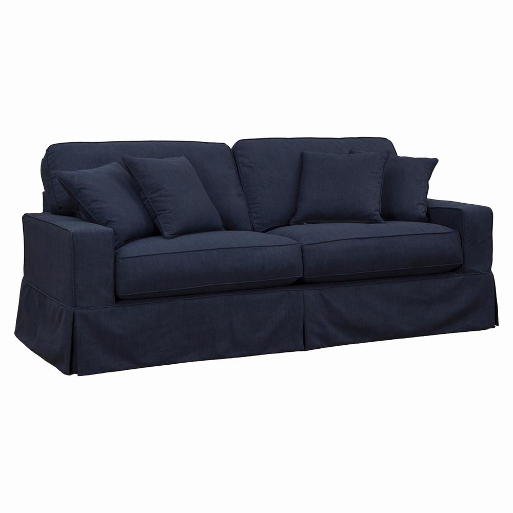 Sunset Trading Americana Box Cushion Slipcovered Sofa | Stain Resistant Performance Fabric | Navy Blue. Picture 2