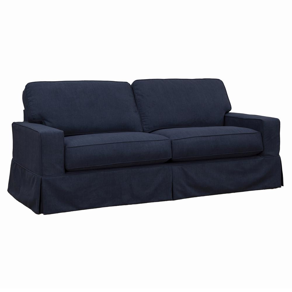Sunset Trading Americana Box Cushion Slipcovered Sofa | Stain Resistant Performance Fabric | Navy Blue. Picture 3