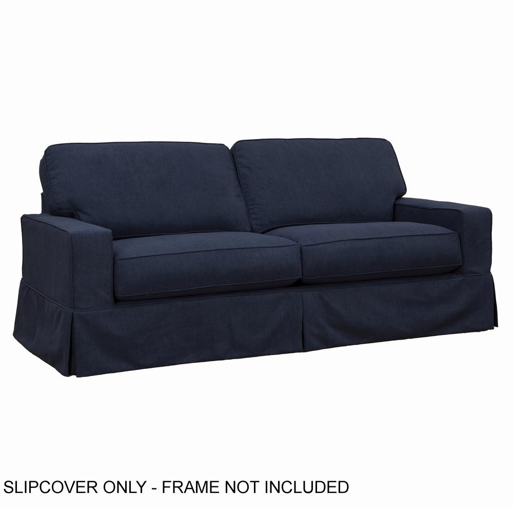 Sunset Trading Americana Slipcover Only for Box Cushion Track Arm Sofa | Stain Resistant Performance Fabric | Navy Blue. The main picture.