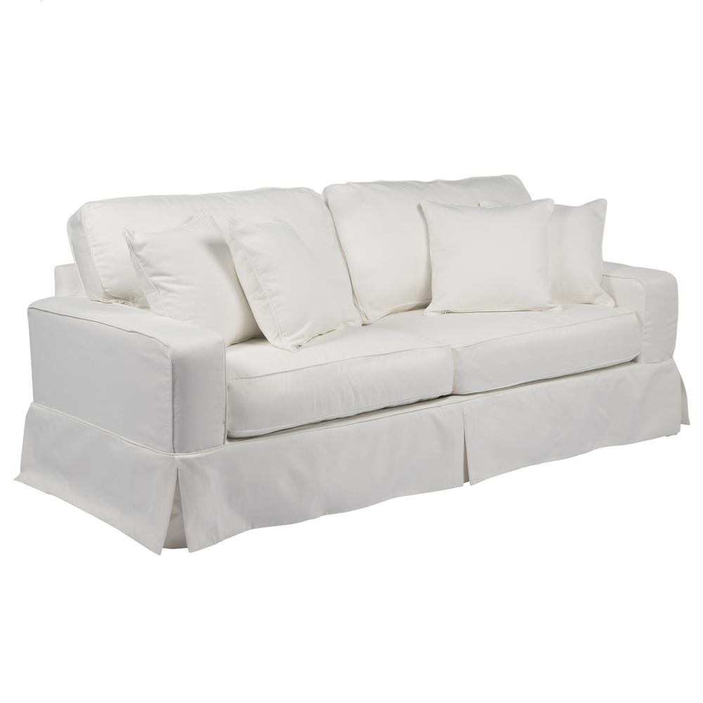 Sunset Trading Americana Slipcover for Box Cushion Track Arm Sofa | Stain Resistant Performance Fabric | White. Picture 4