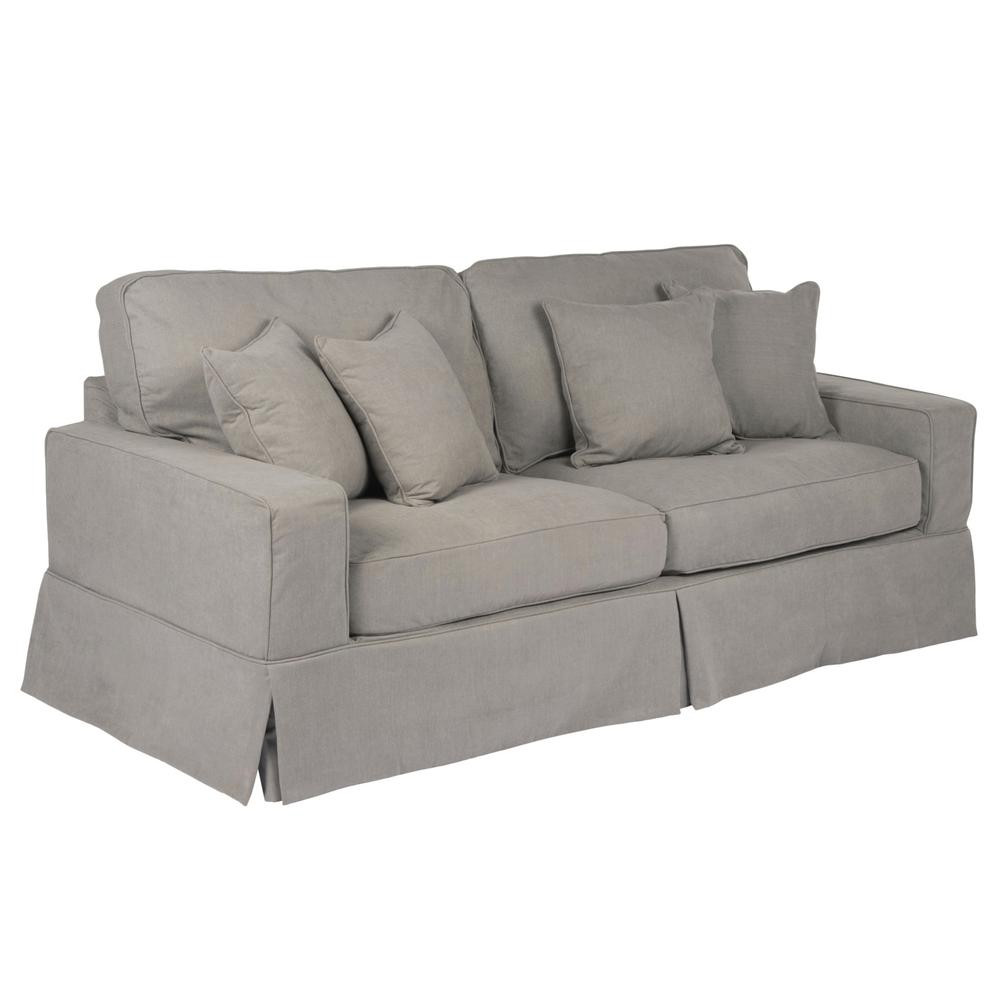 Sunset Trading Americana Slipcover for Box Cushion Track Arm Sofa | Stain Resistant Performance Fabric | Gray. Picture 6
