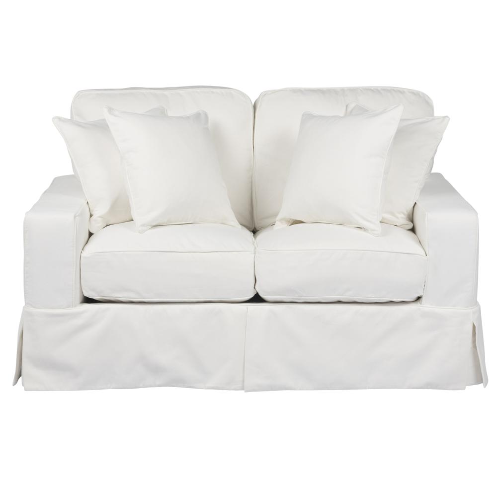 Sunset Trading Americana Box Cushion Slipcovered Loveseat | Stain Resistant Performance Fabric | White. Picture 7
