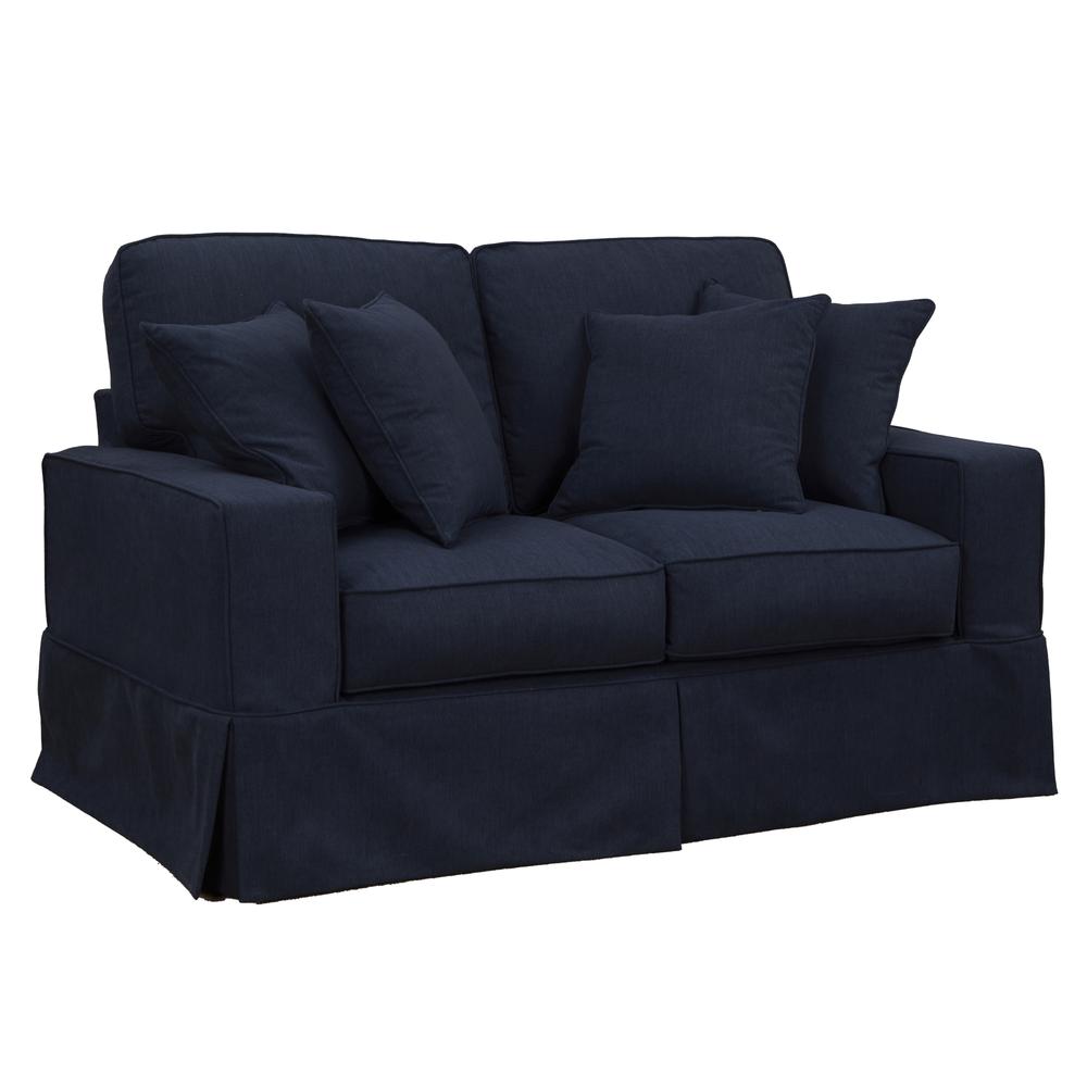 Sunset Trading Americana Slipcover Only for Box Cushion Track Arm Loveseat | Stain Resistant Performance Fabric | Navy Blue. Picture 1
