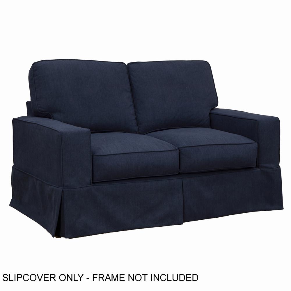 Sunset Trading Americana Slipcover Only for Box Cushion Track Arm Loveseat | Stain Resistant Performance Fabric | Navy Blue. Picture 2