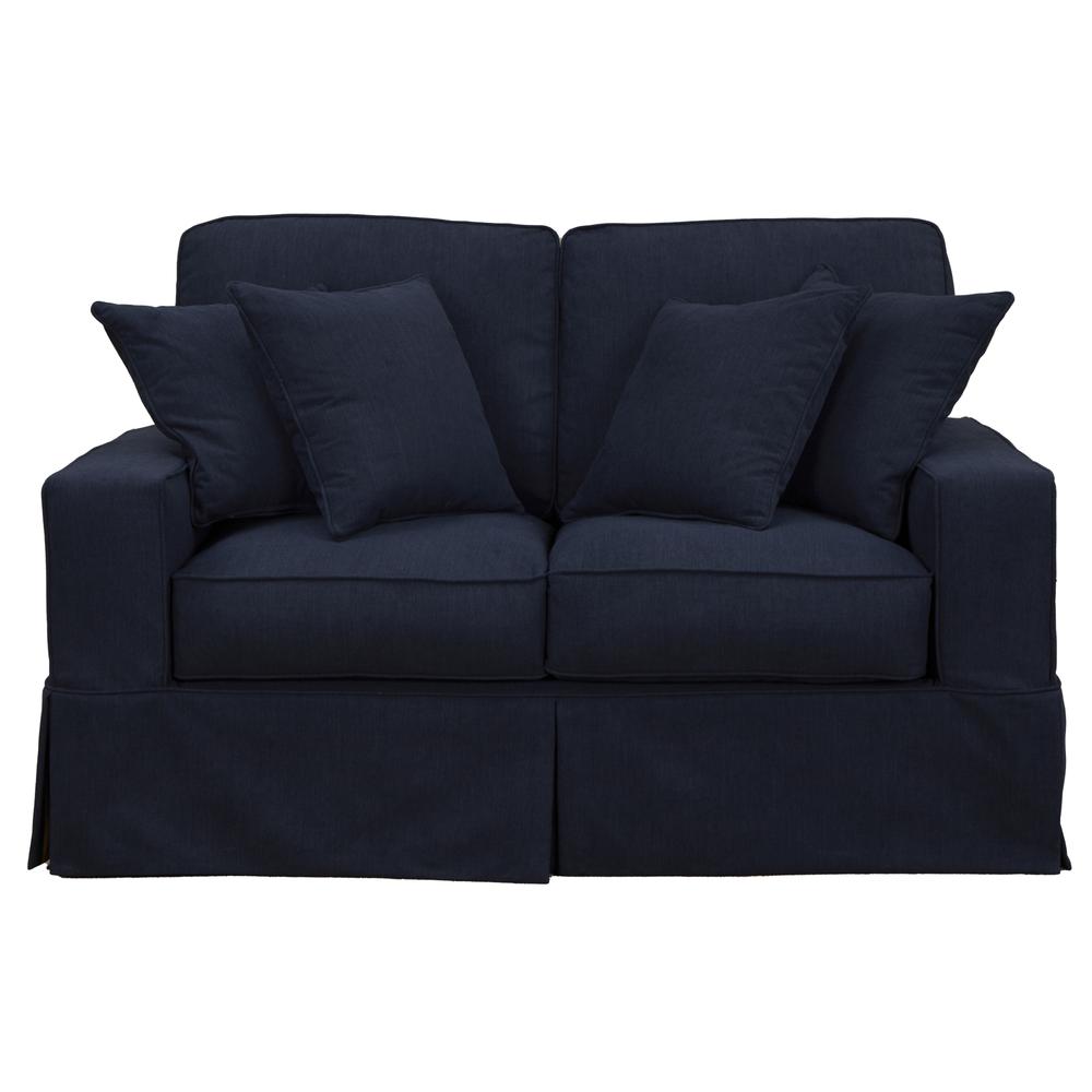 Sunset Trading Americana Slipcover Only for Box Cushion Track Arm Loveseat | Stain Resistant Performance Fabric | Navy Blue. Picture 3