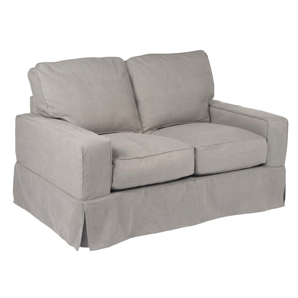 Sunset Trading Americana Slipcover for Box Cushion Track Arm Loveseat | Stain Resistant Performance Fabric | Gray. The main picture.