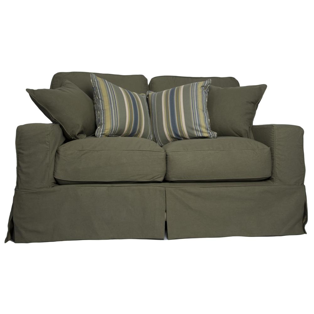 Sunset Trading Americana Slipcover for Box Cushion Track Arm Loveseat | Forest Green. The main picture.