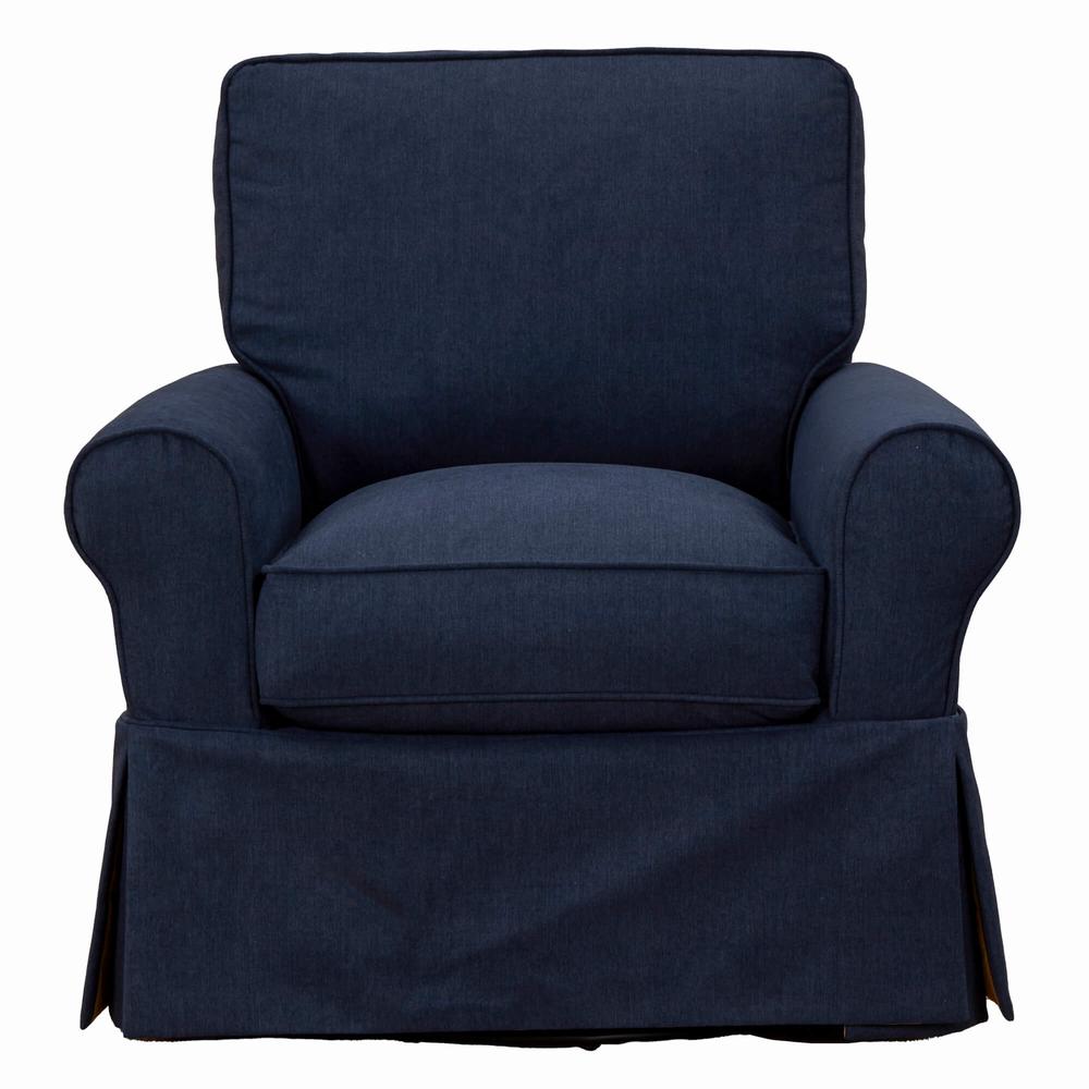 Sunset Trading Horizon Slipcovered Swivel Rocking Chair | Stain Resistant Performance Fabric | Navy Blue. Picture 1