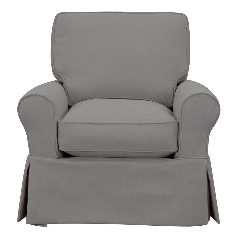 Sunset Trading Horizon Slipcovered Swivel Rocking Chair | Stain Resistant Performance Fabric | Gray. Picture 3