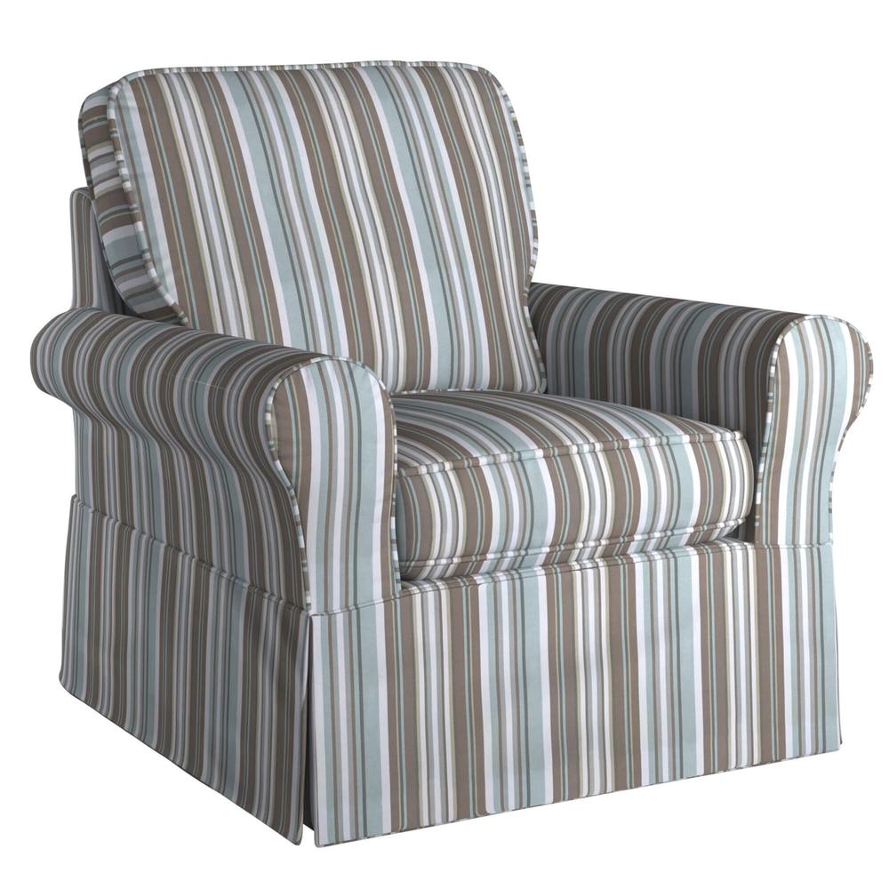 Sunset Trading Horizon Slipcover for Box Cushion Chair | Stain Resistant Performance Fabric | Blue Striped. The main picture.