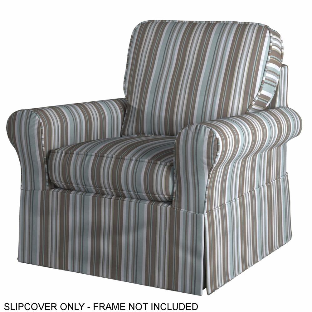 Sunset Trading Horizon Slipcover for Box Cushion Chair | Stain Resistant Performance Fabric | Blue Striped. Picture 2