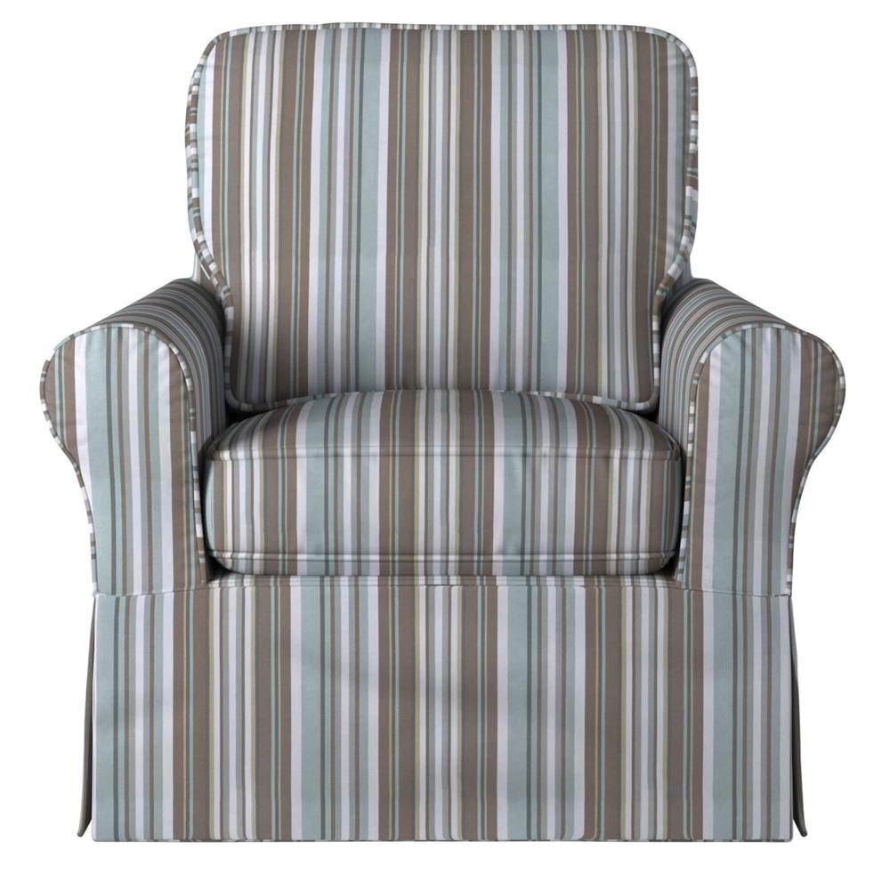 Sunset Trading Horizon Slipcover for Box Cushion Chair | Stain Resistant Performance Fabric | Blue Striped. Picture 3