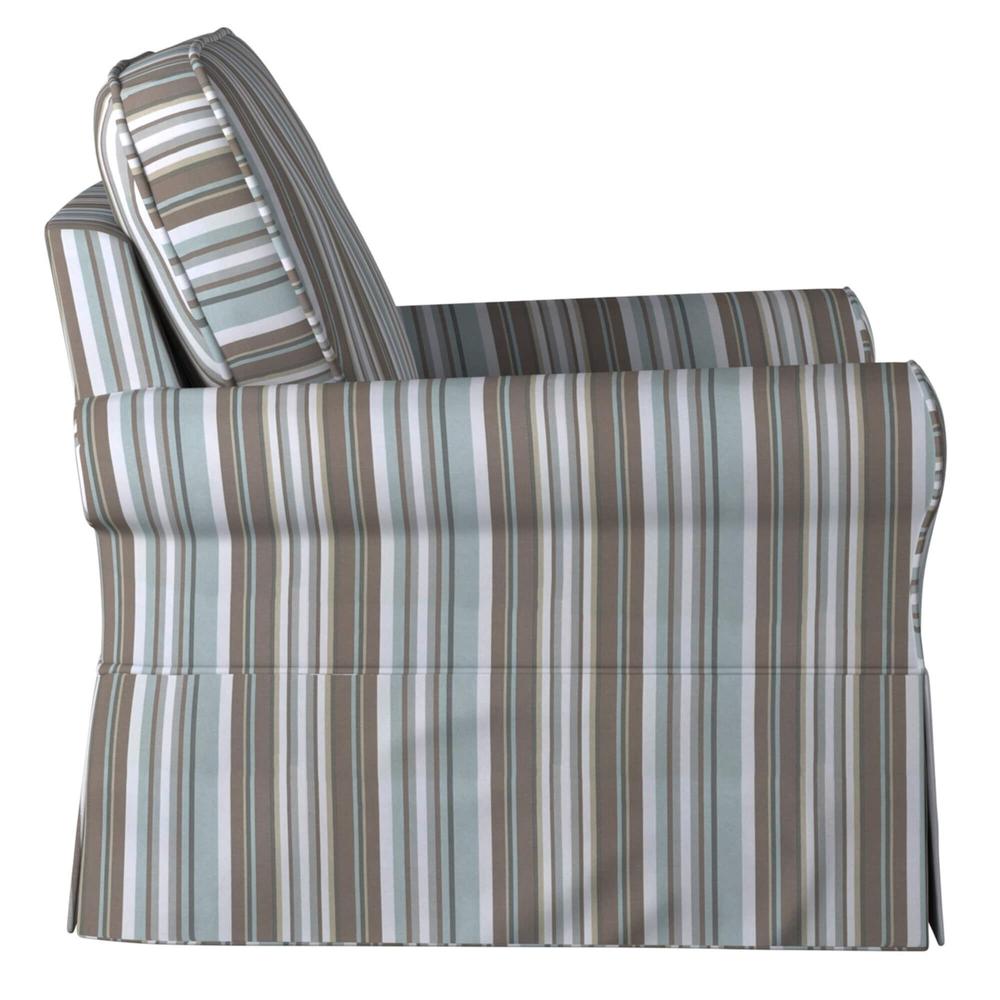 Sunset Trading Horizon Slipcover for Box Cushion Chair | Stain Resistant Performance Fabric | Blue Striped. Picture 4