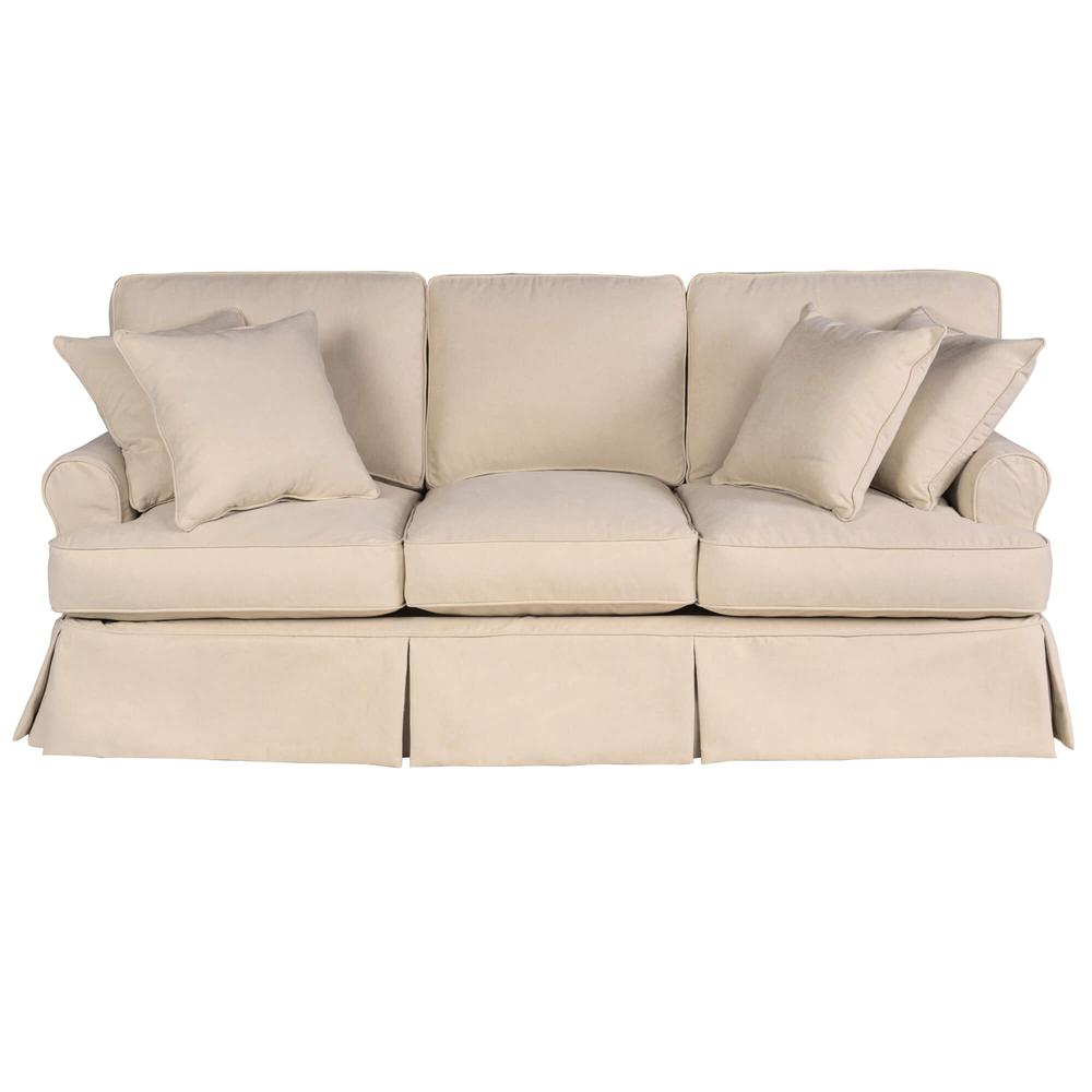 Sunset Trading Horizon T-Cushion Slipcovered Sofa | Stain Resistant Performance Fabric | Tan. The main picture.