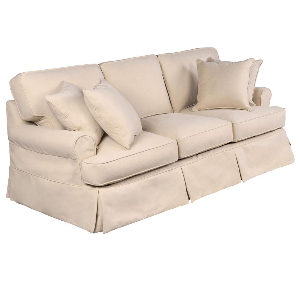 Sunset Trading Horizon T-Cushion Slipcovered Sofa | Stain Resistant Performance Fabric | Tan. Picture 2