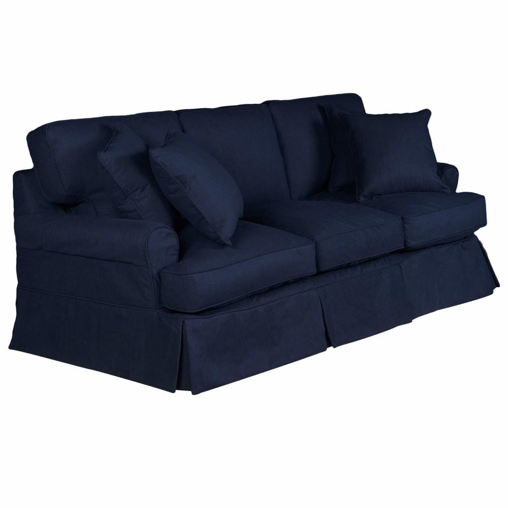 Sunset Trading Horizon Slipcover for T-Cushion Sofa | Stain Resistant Performance Fabric | Navy Blue. The main picture.