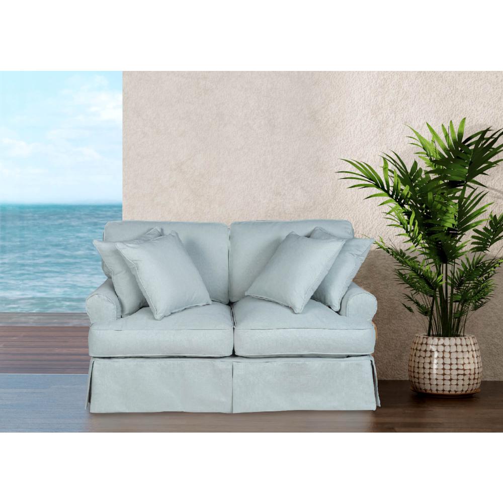 Sunset Trading Horizon T-Cushion Slipcovered Loveseat | Stain Resistant Performance Fabric | Ocean Blue. Picture 6