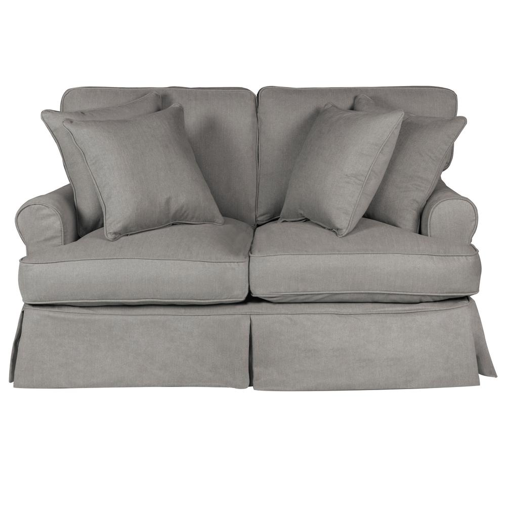 Sunset Trading Horizon T-Cushion Slipcovered Loveseat | Stain Resistant Performance Fabric | Gray. Picture 6