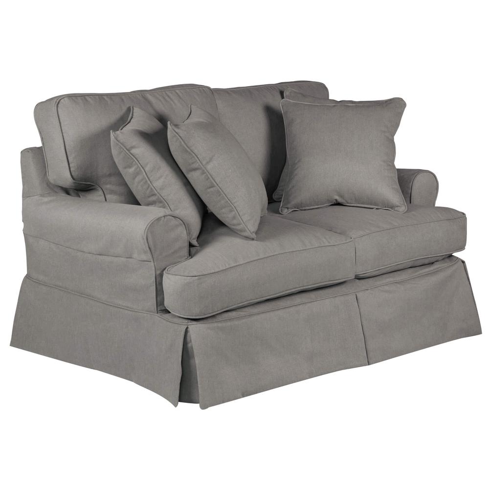 Sunset Trading Horizon T-Cushion Slipcovered Loveseat | Stain Resistant Performance Fabric | Gray. The main picture.