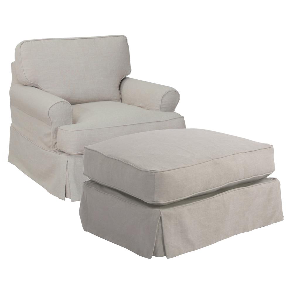 Horizon Slipcovered T-Cushion Chair with Ottoman. Picture 5