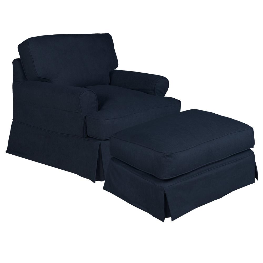 Horizon Slipcovered T-Cushion Chair with Ottoman. Picture 4