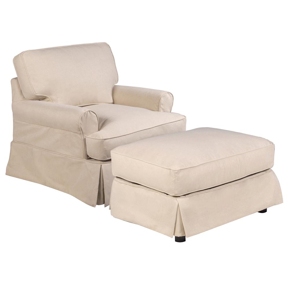 Horizon Slipcovered T-Cushion Chair with Ottoman. Picture 6