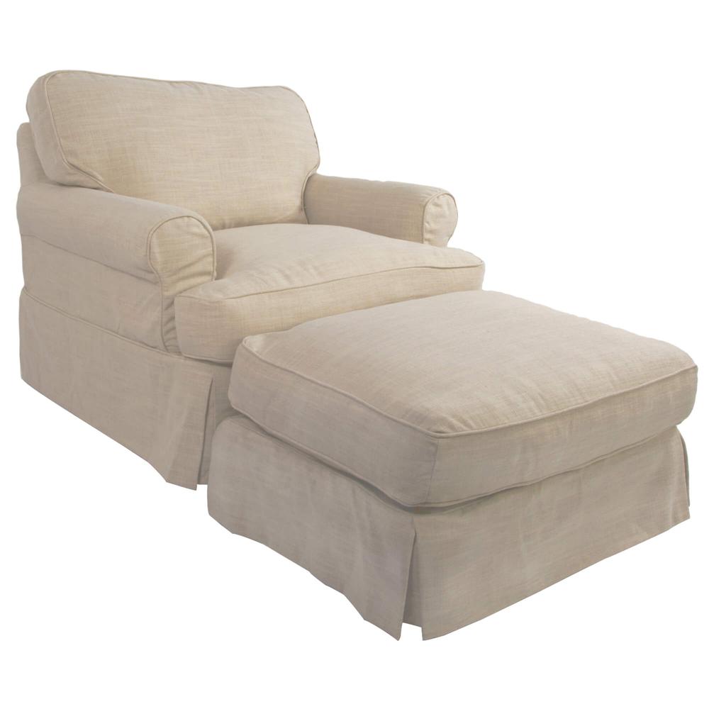 Horizon Slipcovered T-Cushion Chair with Ottoman. Picture 4