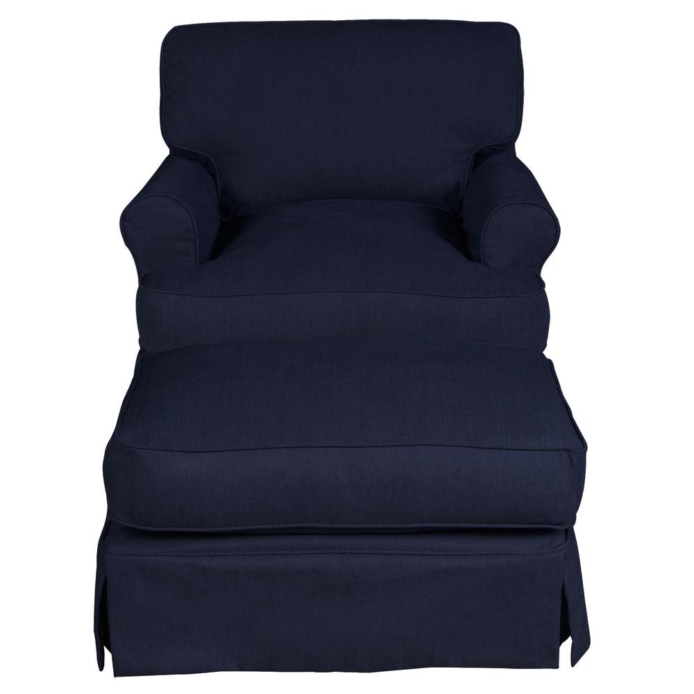 Sunset Trading Horizon Slipcover Set for T-Cushion Chair and Ottoman | Stain Resistant Performance Fabric | Navy Blue. Picture 7
