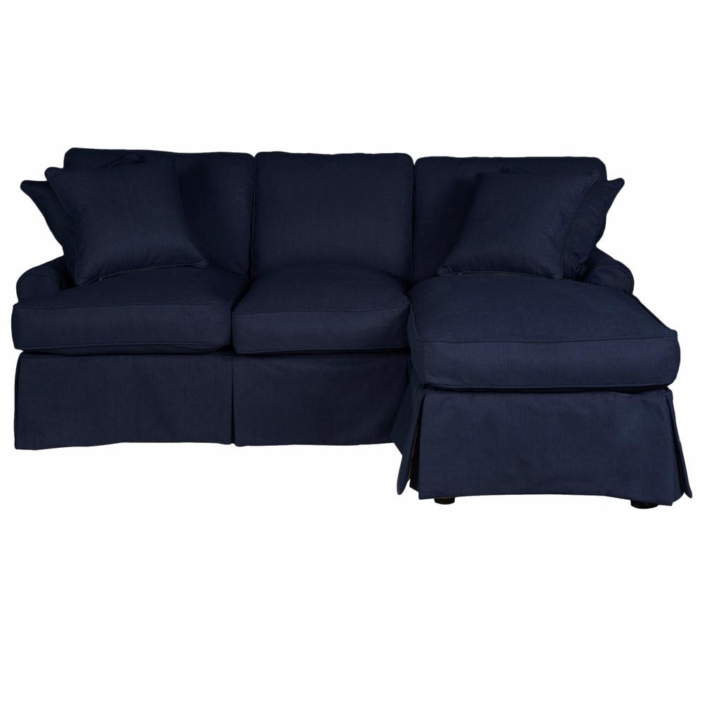 Sunset Trading Horizon Slipcover for T-Cushion Sectional Sofa with Chaise | Stain Resistant Performance Fabric | Navy. Picture 1