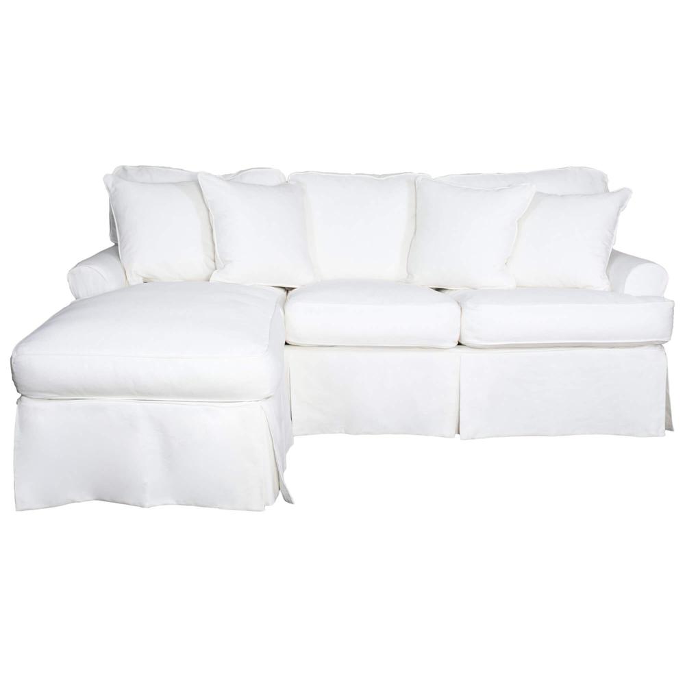 Sunset Trading Horizon Slipcover for T-Cushion Sectional Sofa with Chaise | Stain Resistant Performance Fabric | White. Picture 3