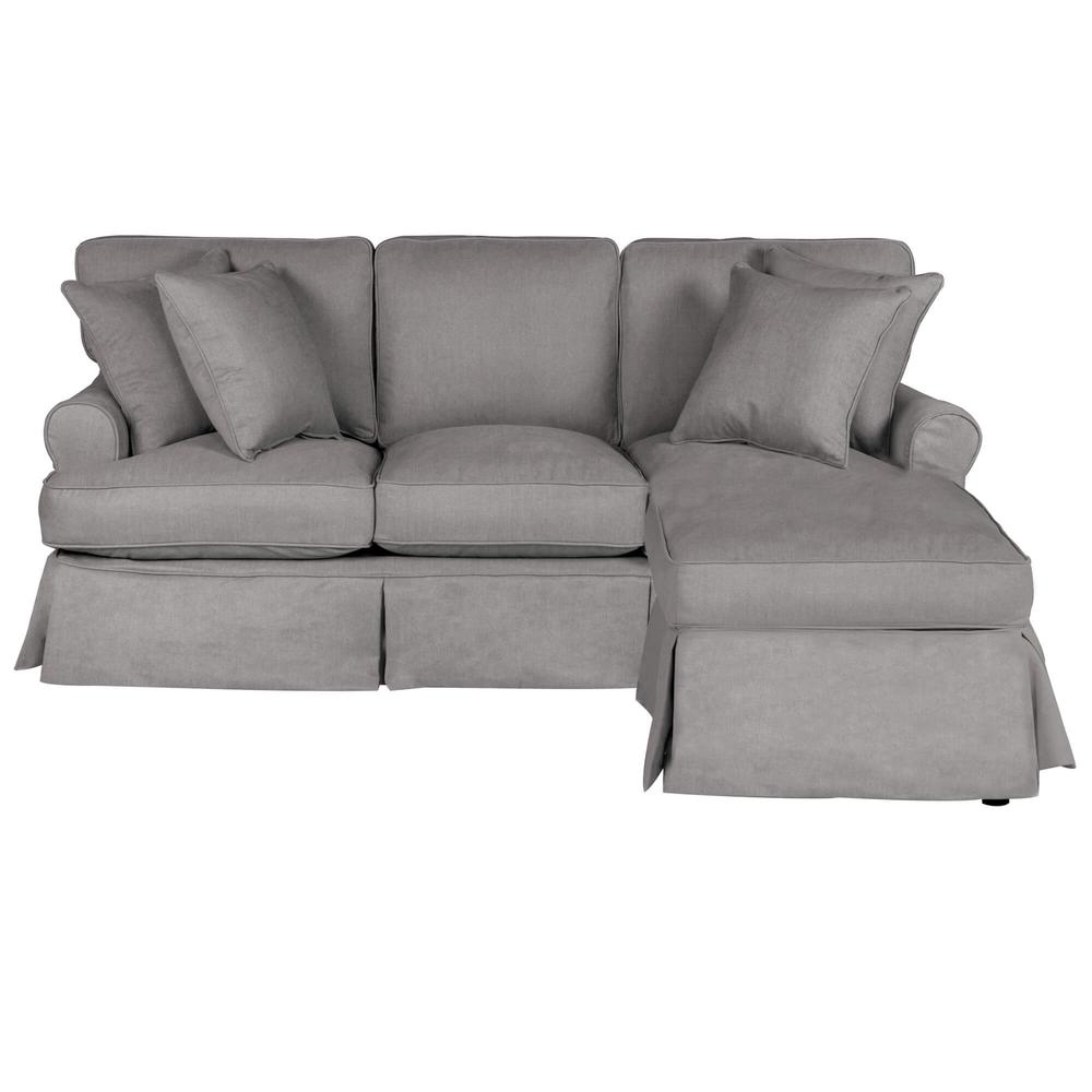 Sunset Trading Horizon Slipcover for T-Cushion Sectional Sofa with Chaise | Stain Resistant Performance Fabric | Gray. The main picture.