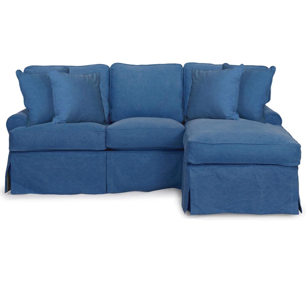 Sunset Trading Horizon Slipcover for T-Cushion Sectional Sofa with Chaise | Indigo Blue. Picture 1