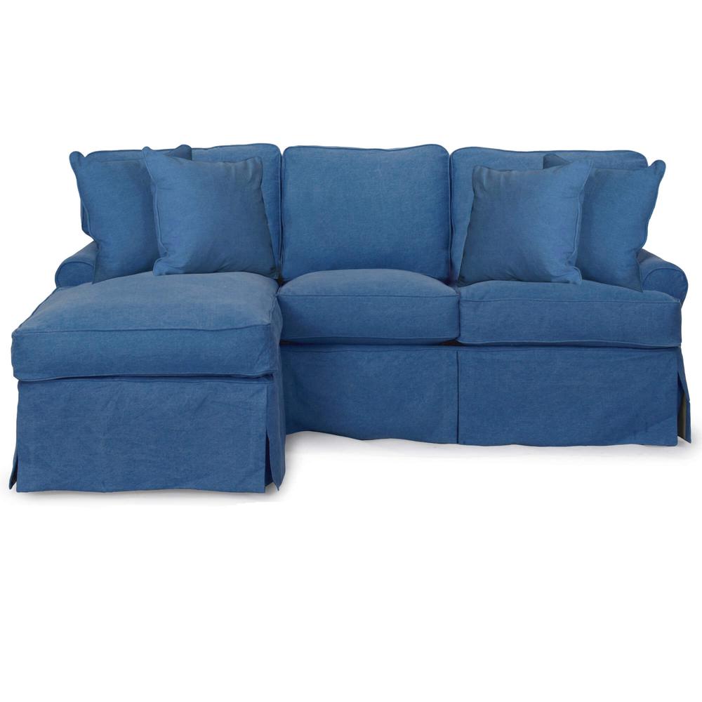 Sunset Trading Horizon Slipcover for T-Cushion Sectional Sofa with Chaise | Indigo Blue. Picture 2