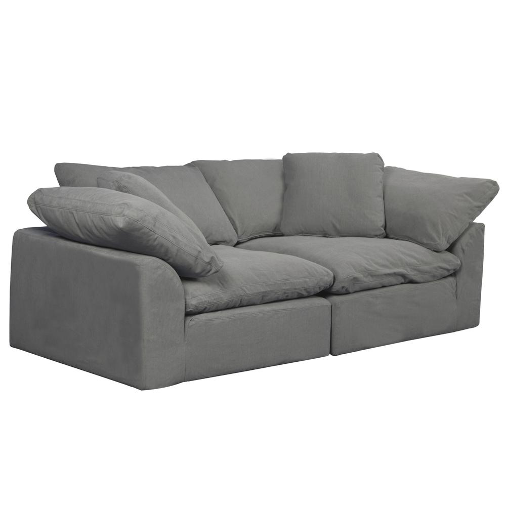 Sunset Trading Cloud Puff 2 Piece 88" Wide Slipcovered Modular Sectional Sofa |Large Loveseat | Stain Resistant Performance Fabric | Gray. Picture 7